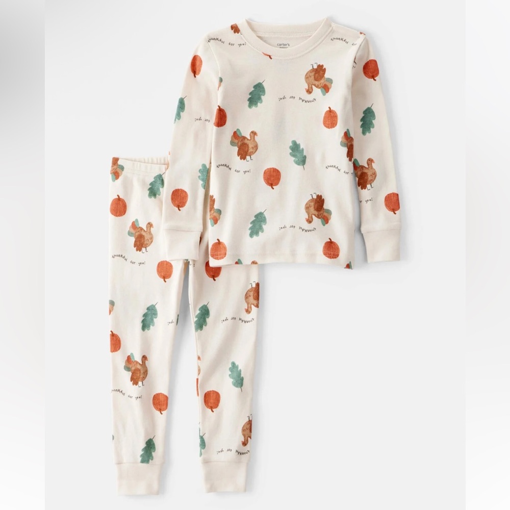 12M NWT Carters Baby Thanksgiving Print 100% Cotton 2-Piece Pajama